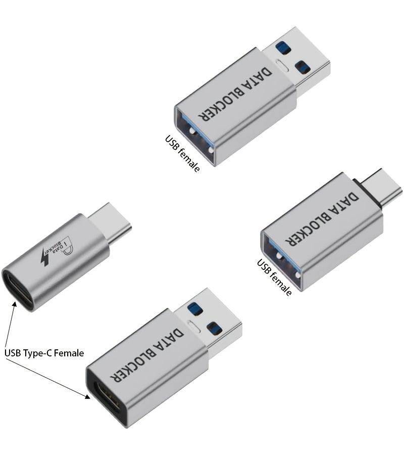 Silvery 4Pcs USB Data Shield Adapters USB to USB Female USB C Female - Image 3
