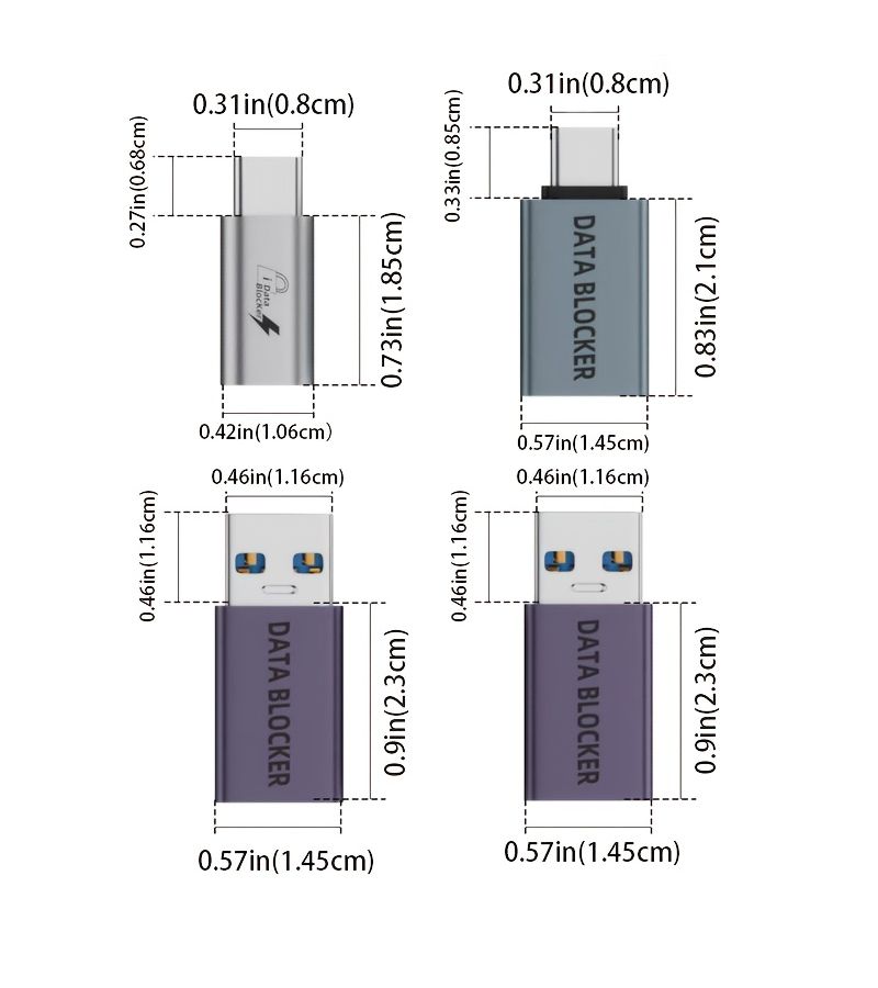 Silvery 4Pcs USB Data Shield Adapters USB to USB Female USB C Female - Image 5