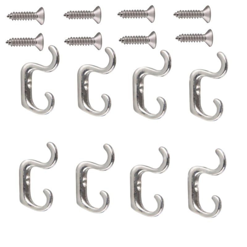 BeeSpring 8pcs Mini Small Double Hook Coat Hooks Industrial Vintage Style Hardware Utility Hooks Door Hook Drawer Hook with 8 Screws