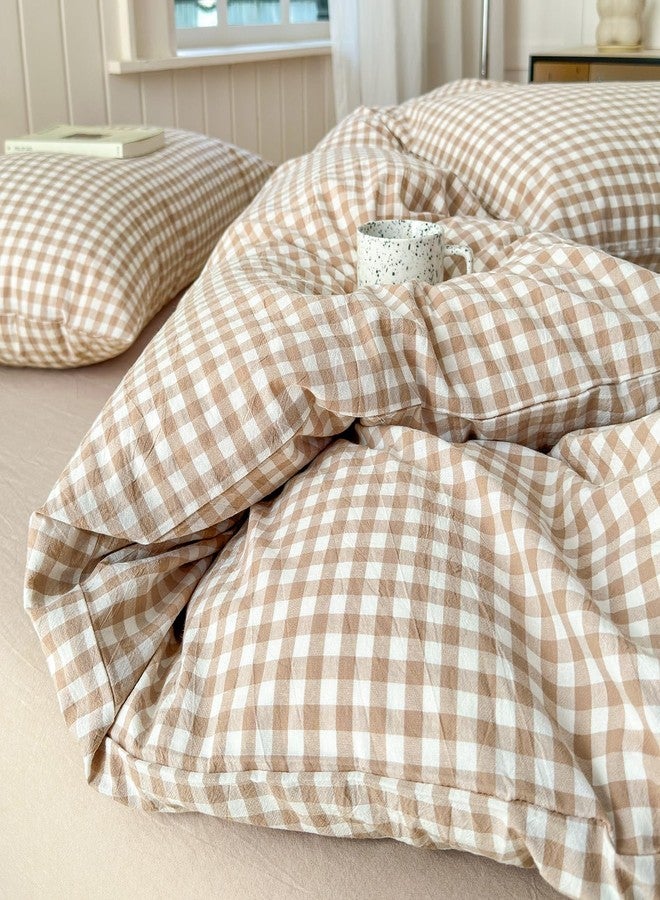 LifeTB Tan Gingham Comforter Set California King 3 Pieces Modern Plaid Comforter Set Beige Grid Comforter with 2 Pillowcases Soft Fluffy Checkered Grid Pattern Gingham Bedding Set for All Seasons - Image 4