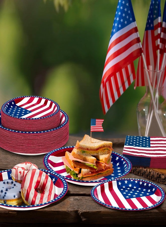 QZYL 150 Pcs 4th of July Party Supplies, Serve 50 Patriotic American Flag Party Tableware Set Paper Plates and Napkins, Fourth of July Decorations for Independence Day Patriotic BBQs Picnic Events - Image 5