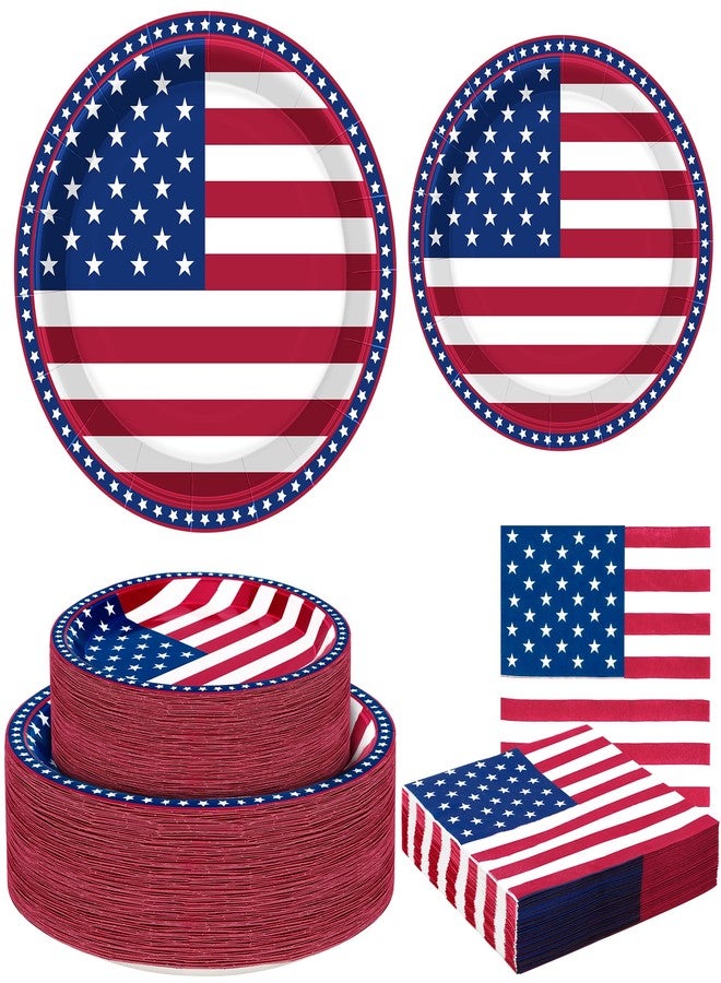 QZYL 150 Pcs 4th of July Party Supplies, Serve 50 Patriotic American Flag Party Tableware Set Paper Plates and Napkins, Fourth of July Decorations for Independence Day Patriotic BBQs Picnic Events - Image 1