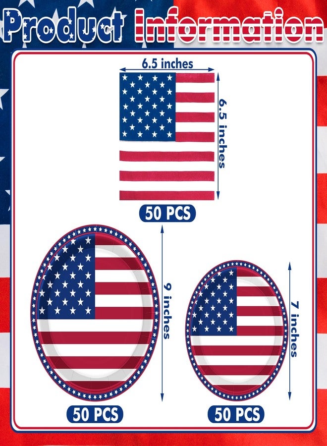 QZYL 150 Pcs 4th of July Party Supplies, Serve 50 Patriotic American Flag Party Tableware Set Paper Plates and Napkins, Fourth of July Decorations for Independence Day Patriotic BBQs Picnic Events - Image 2