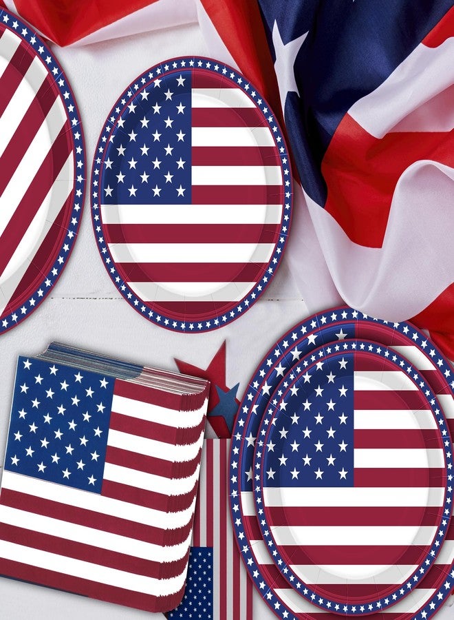 QZYL 150 Pcs 4th of July Party Supplies, Serve 50 Patriotic American Flag Party Tableware Set Paper Plates and Napkins, Fourth of July Decorations for Independence Day Patriotic BBQs Picnic Events - Image 4