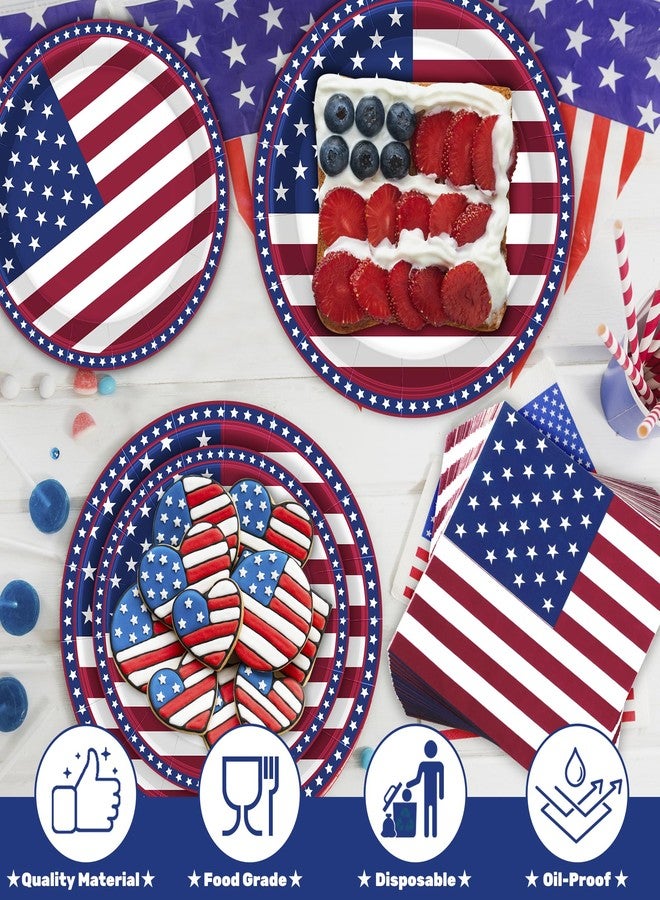 QZYL 150 Pcs 4th of July Party Supplies, Serve 50 Patriotic American Flag Party Tableware Set Paper Plates and Napkins, Fourth of July Decorations for Independence Day Patriotic BBQs Picnic Events - Image 3