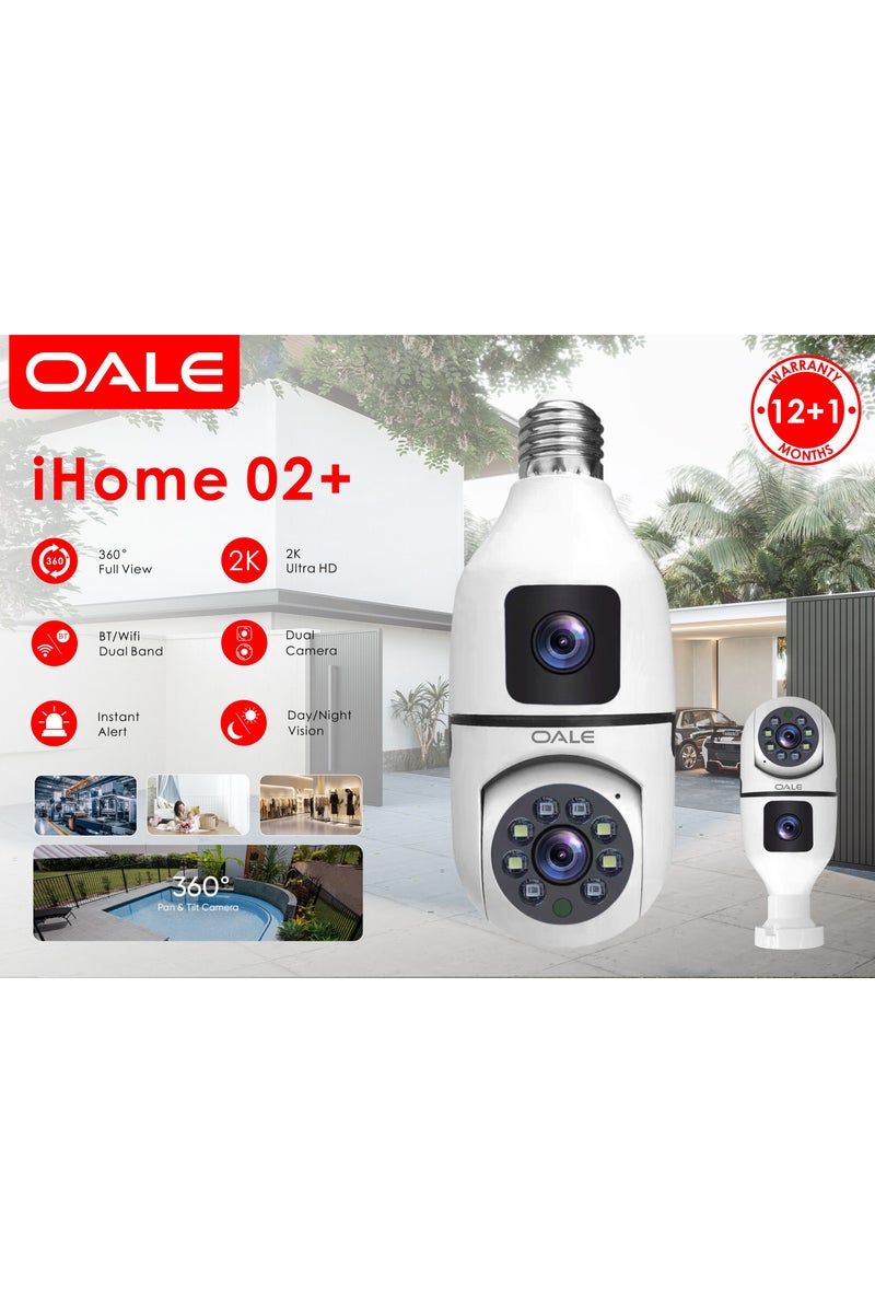 OALE iHome 02+ Smart Security Camera 2K Resolution, 360° Full View Day & Night Vision, Outdoor Security Camera For Home & Indoor WiFi IP Cameras Dual Camera BT/Wifi Dual Band Instant Alert Bulb Camera With Holder E27 Base  - Image 3
