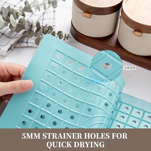 WILLKOMMEN Kitchen Sink Mat, 12" x 10" Rectangular Sink Protector Pad, Fast-Draining Grid Design Liner, Dish Drying Mat 2 Pack Mint Blue - Image 2