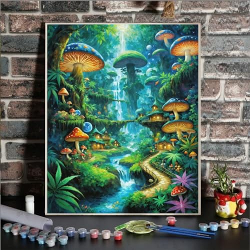 ldazao Mushroom Paint By Numbers Kit for Adults Beginner Mushrooms Forest Adult Paint By Number Kits On Canvas Adults PaintByNumber DIY Oil Painting Kits for Gift Wall Decor 16x20 Inch - Image 3