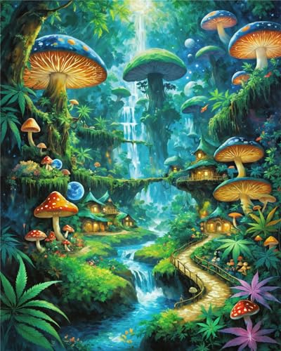 ldazao Mushroom Paint By Numbers Kit for Adults Beginner Mushrooms Forest Adult Paint By Number Kits On Canvas Adults PaintByNumber DIY Oil Painting Kits for Gift Wall Decor 16x20 Inch - Image 1