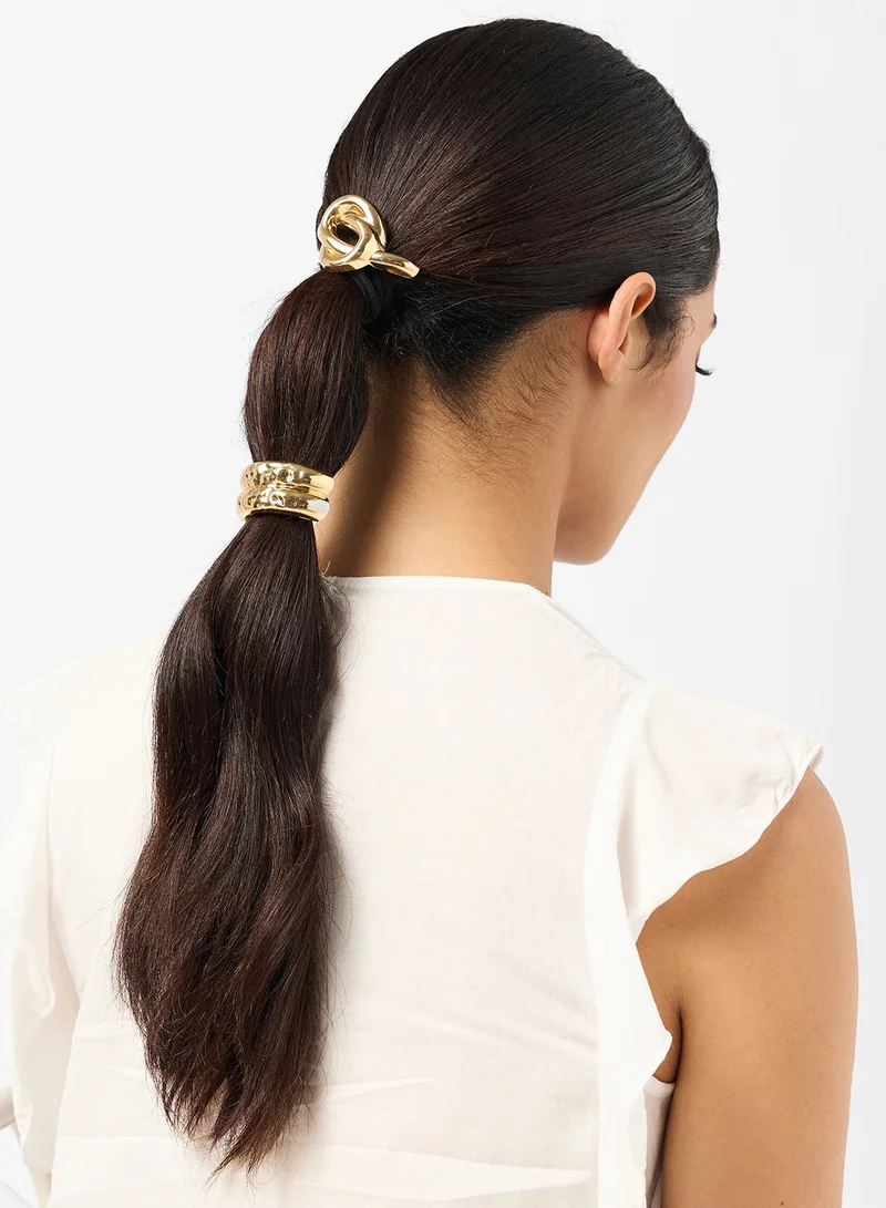 2PK Gold Metal Hair Ties Set