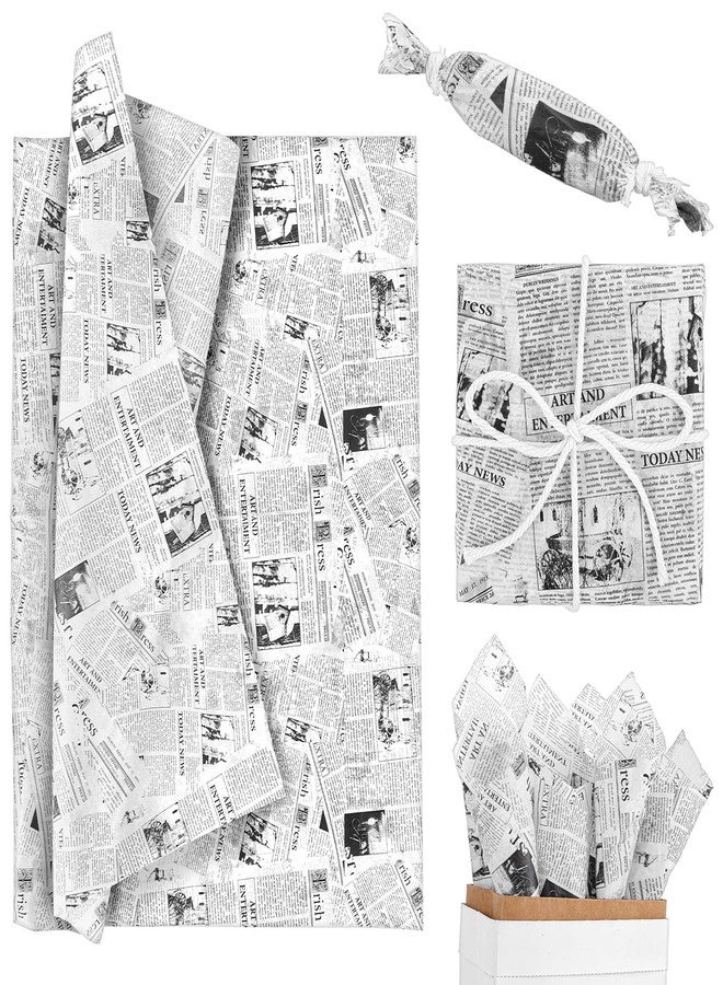 wutfuooo 200 Sheet Vintage Newspaper Tissue, Black 20x14in Old Newsprint Gift Wrap Retro Brown Craft Art Decor for Valentine's Day Wedding Birthday Party Gift Crafts - Image 1