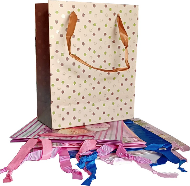 IMPRINT 10 Gift Paper Bags Medium Size 9.5 Inch Height x 3.5 Inch Width and 7.5 Inch Wide Beautiful and Thick Paper with Matching Satin Ribbon Handling Facility Multi Colour Printing Colour May Very - Image 3