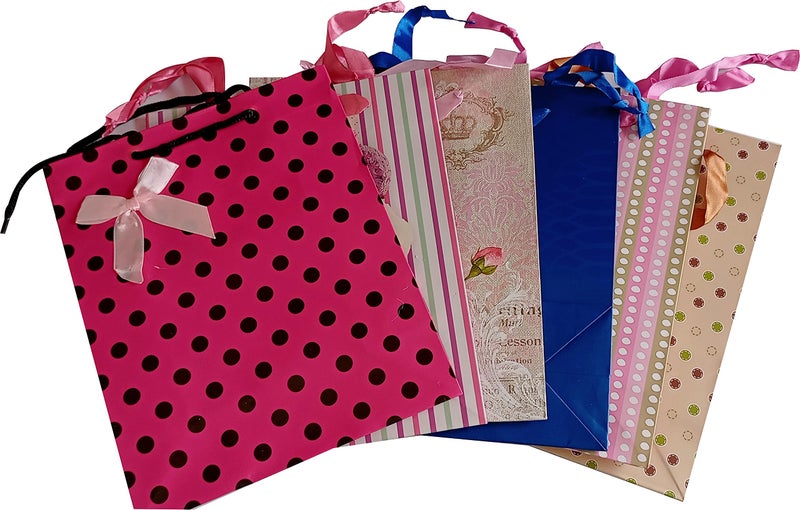 IMPRINT 10 Gift Paper Bags Medium Size 9.5 Inch Height x 3.5 Inch Width and 7.5 Inch Wide Beautiful and Thick Paper with Matching Satin Ribbon Handling Facility Multi Colour Printing Colour May Very - Image 5