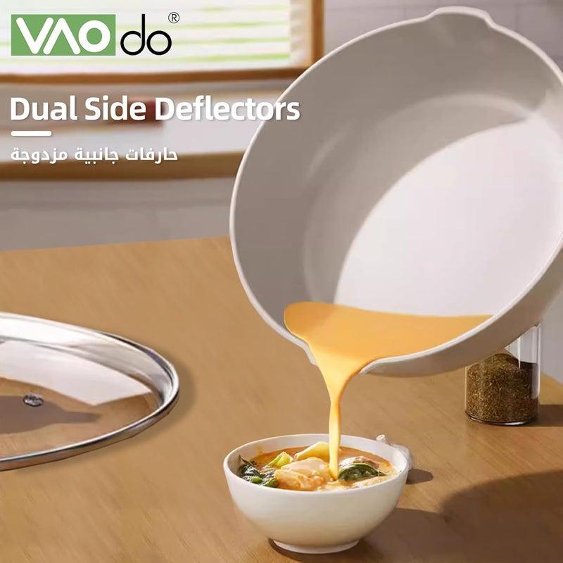VAODO 32cm Nonstick Fry Pan with Glass Lid, Cooker Sauté Pan with Pour Spout, Ceramics Deep Skillet, for Stove, Induction, Gas - Image 4