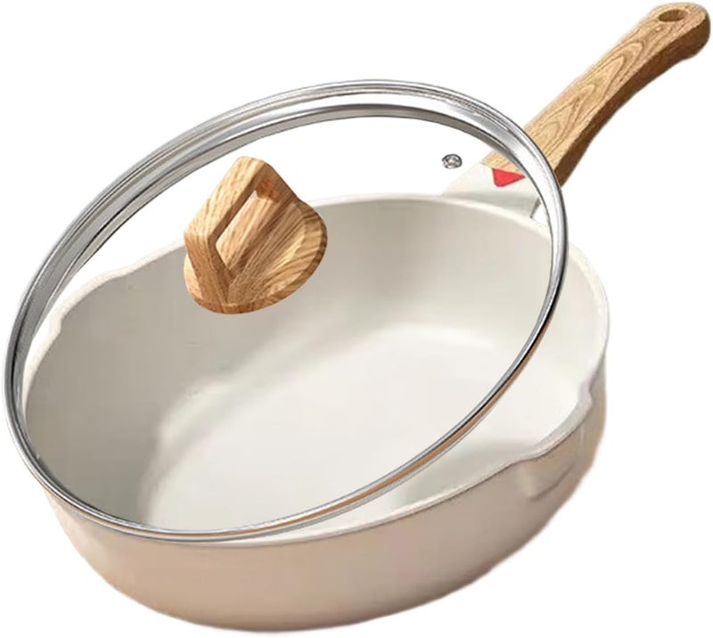VAODO 32cm Nonstick Fry Pan with Glass Lid, Cooker Sauté Pan with Pour Spout, Ceramics Deep Skillet, for Stove, Induction, Gas - Image 1