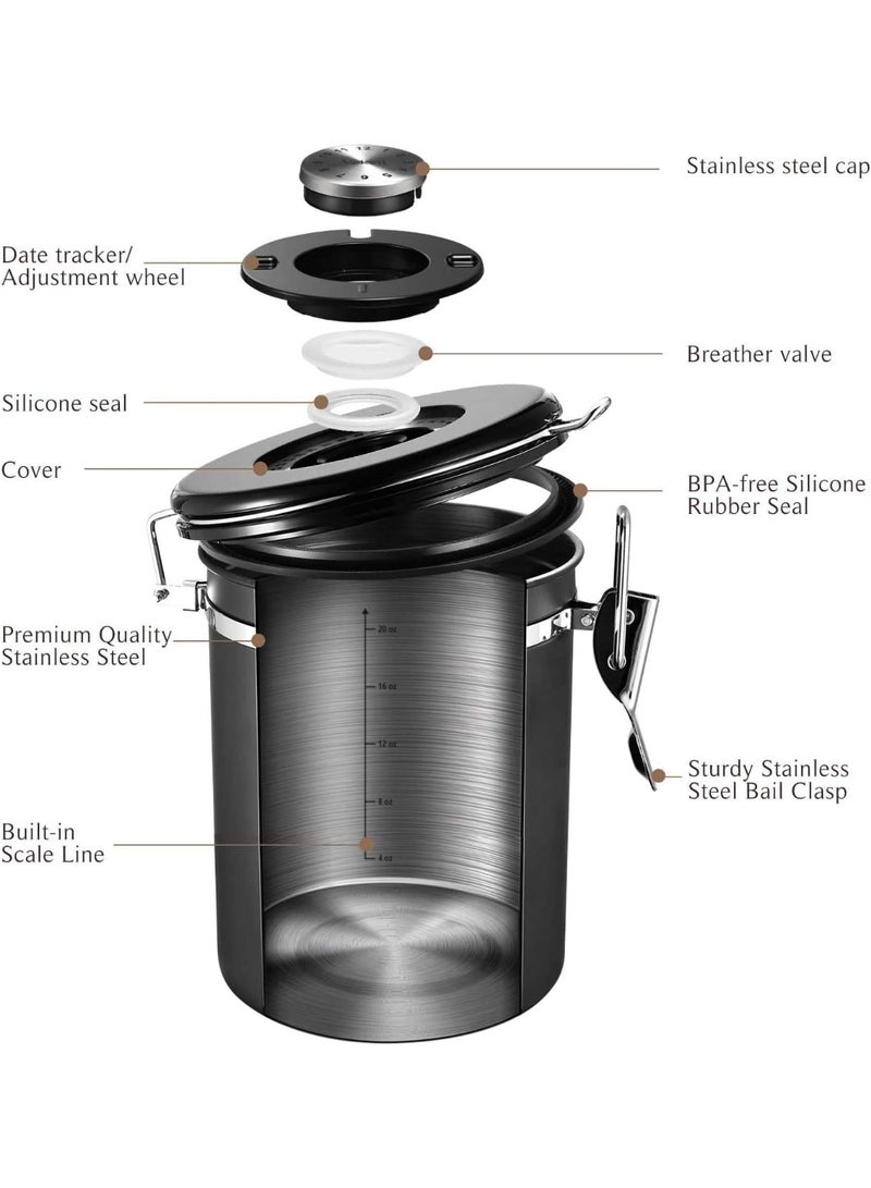 Coffee Canister, Airtight Stainless Steel Kitchen Food Storage Container with Date Tracker and Scoop for Beans, Grounds, Tea, Flour, Cereal, Sugar, 1.8L, Black - Image 3