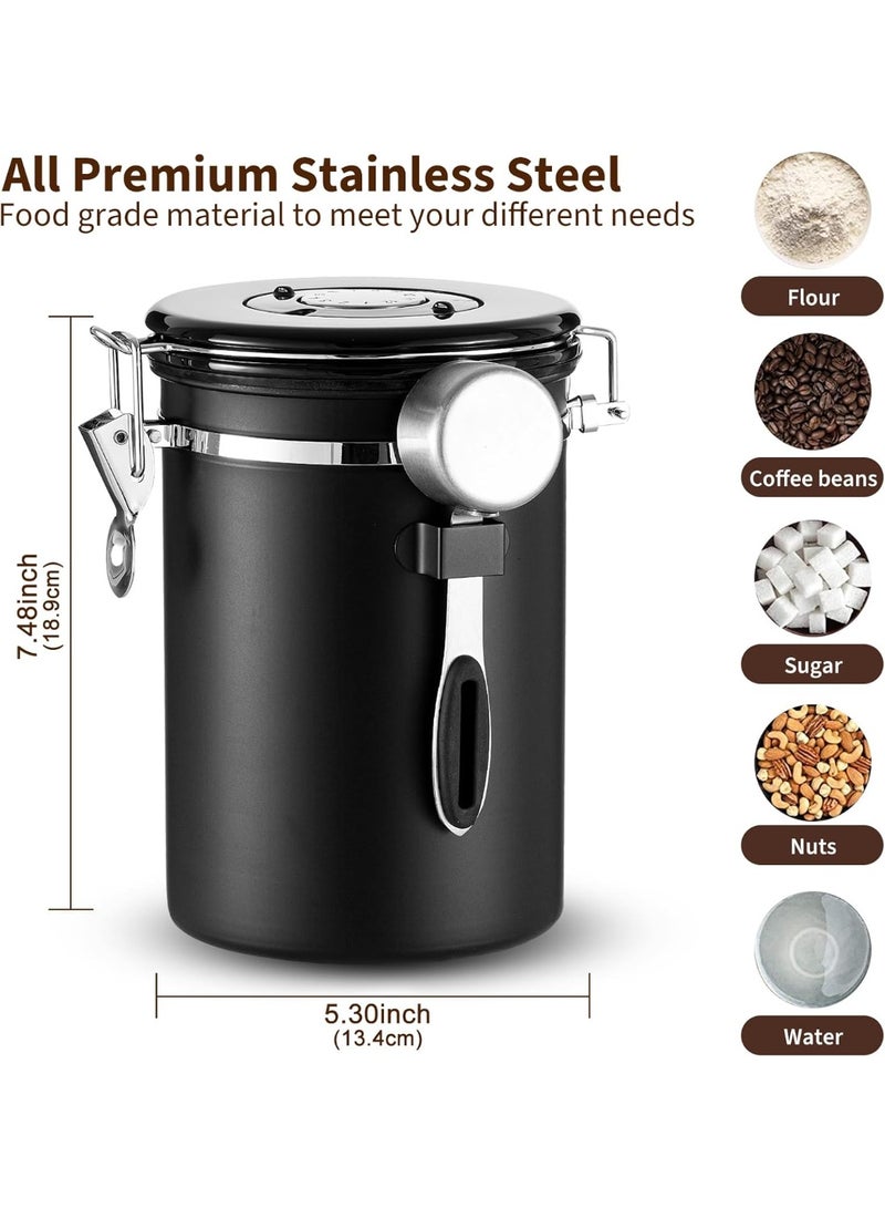 Coffee Canister, Airtight Stainless Steel Kitchen Food Storage Container with Date Tracker and Scoop for Beans, Grounds, Tea, Flour, Cereal, Sugar, 1.8L, Black - Image 2