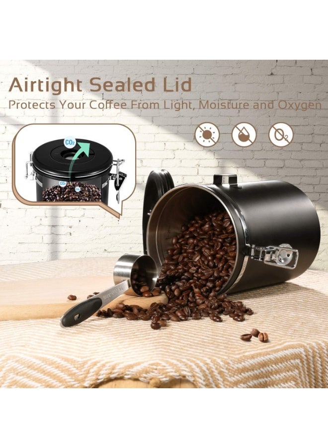 Coffee Canister, Airtight Stainless Steel Kitchen Food Storage Container with Date Tracker and Scoop for Beans, Grounds, Tea, Flour, Cereal, Sugar, 1.8L, Black - Image 5