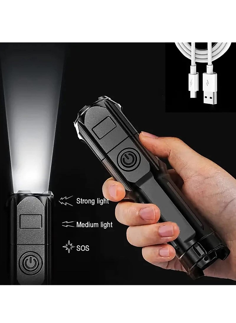 USB Rechargeable Flashlight Telescopic Zoomable Spotlight T6 Lamp Beads Long Distance 1000m Portable Floodlight Mini Handheld Flashlight for Outdoor Emergency Camping - Image 4