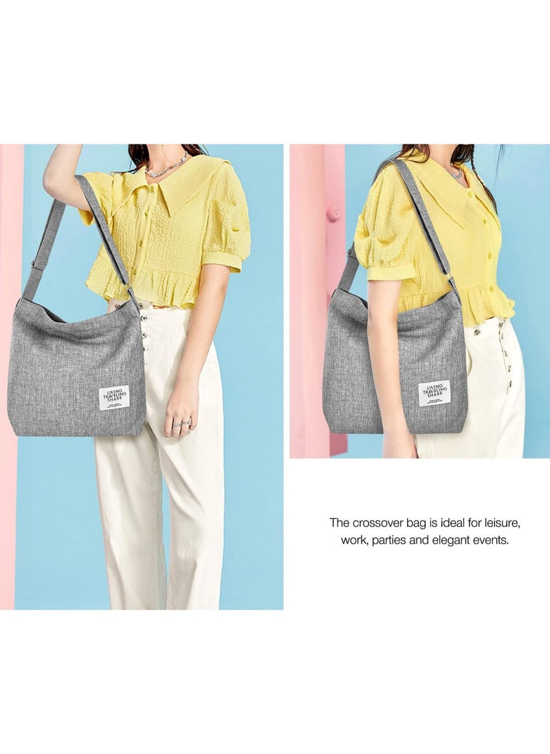 Generic - Women Canvas Hobo Shoulder Bag,Unisex Retro Canvas Handbag Crossbody Bag Beach Bag Simple Shoulder Bag Ladies Large Cotton Tote Handbag Girls Shopping Bag for Travel Daily Use - Image 1