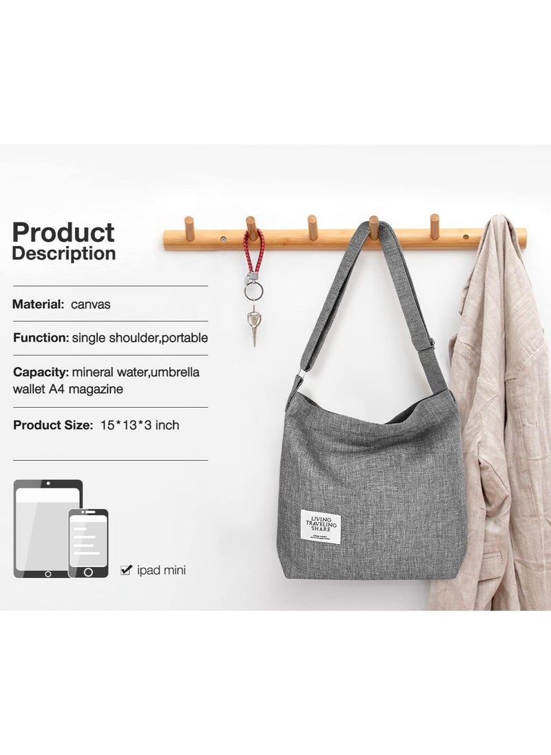Generic - Women Canvas Hobo Shoulder Bag,Unisex Retro Canvas Handbag Crossbody Bag Beach Bag Simple Shoulder Bag Ladies Large Cotton Tote Handbag Girls Shopping Bag for Travel Daily Use - Image 1