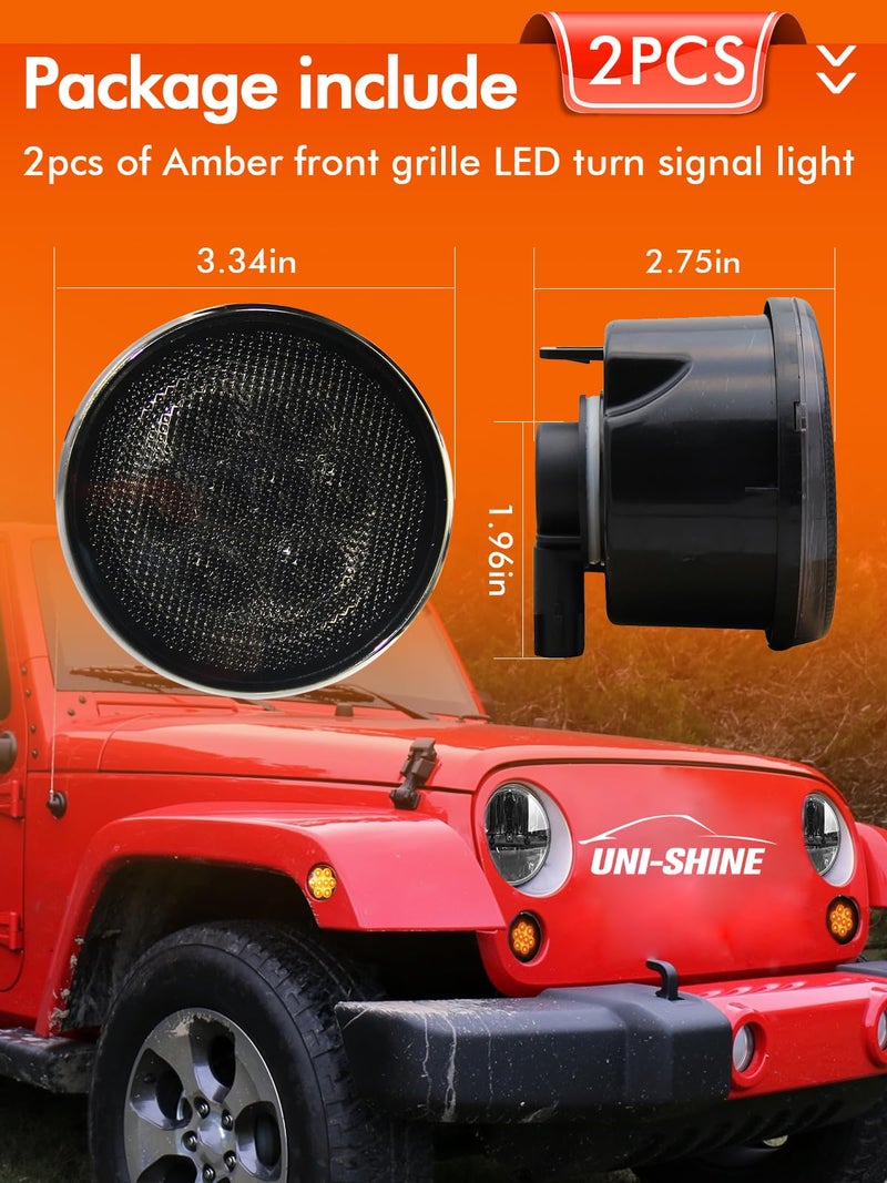 UNI-SHINE Turn Signal Lights Smoke Lens Amber Led Front Grill Indicator Parking Lights Compatible with Jeep Wrangler JK JKU 2007-2017,3500K Blinker - Image 5