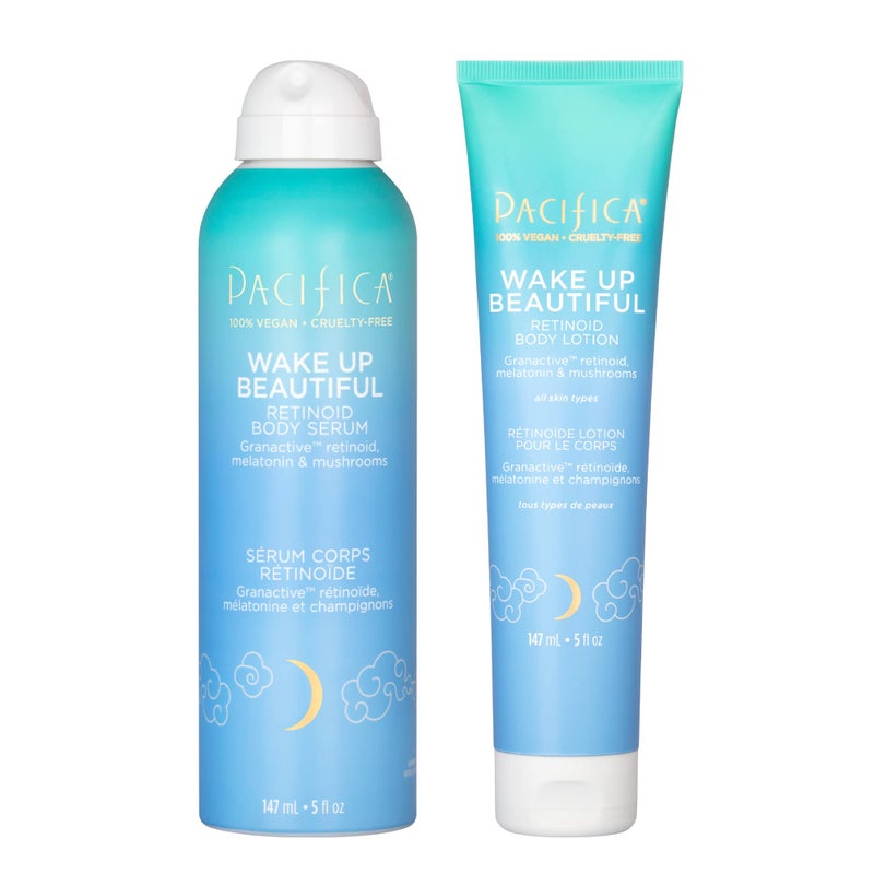 Pacifica Wake Up Beautiful Body Lotion & Serum Set of 2 â€“ Overnight Body Treatment w/Granactive Retinoid, Mushroom & Melatonin, Hydrating Moisturizer Duo for Plumper Skin, Vegan & Cruelty-Free Clean - Image 1