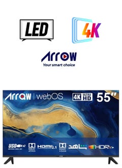 آركيو تلفزيون ذكي LED بدقة 4K مقاس 55 بوصة، webOS 2.0، دقة UHD 3840x2160، نسبة عرض إلى ارتفاع 16:9، ذاكرة وصول عشوائي 1.5 جيجابايت، ذاكرة قراءة فقط 8 جيجابايت، Dolby Atmos، صوت DTS Premium، صوت Bluetooth، HDR10+، 3 منافذ HDMI و2 منافذ USB، تحكم صوتي بدون استخدام اليدين، WiFi | RO-55LPW  - Image 1