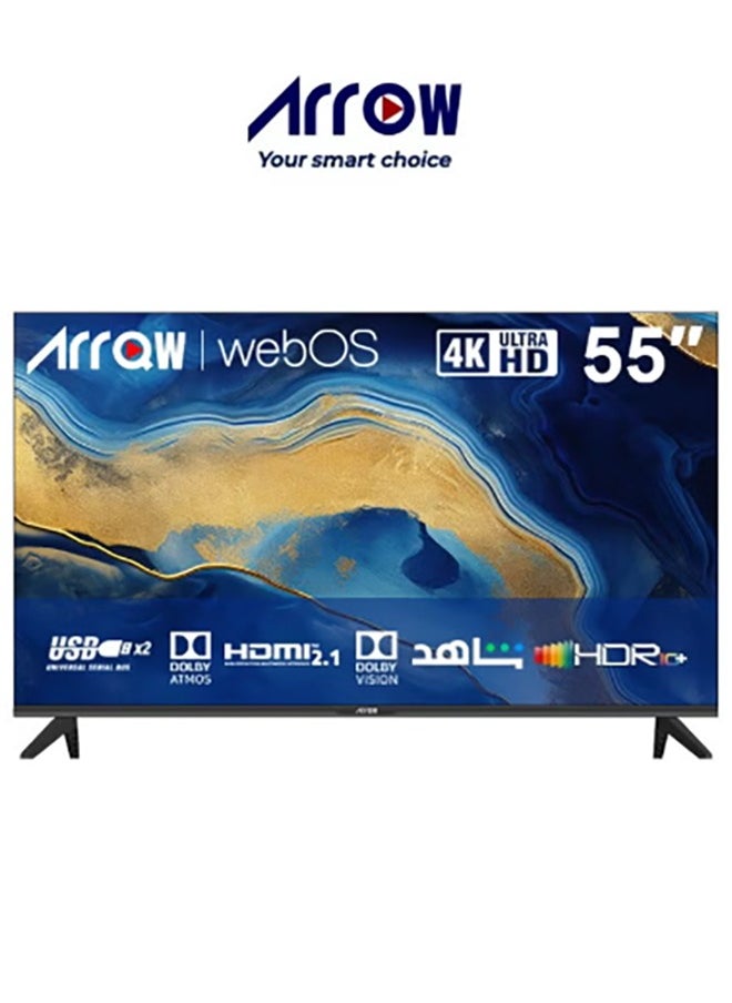 آركيو - تلفزيون ذكي LED بدقة 4K مقاس 55 بوصة، webOS 2.0، دقة UHD 3840x2160، نسبة عرض إلى ارتفاع 16:9، ذاكرة وصول عشوائي 1.5 جيجابايت، ذاكرة قراءة فقط 8 جيجابايت، Dolby Atmos، صوت DTS Premium، صوت Bluetooth، HDR10+، 3 منافذ HDMI و2 منافذ USB، تحكم صوتي بدون استخدام اليدين، WiFi | RO-55LPW - Image 1