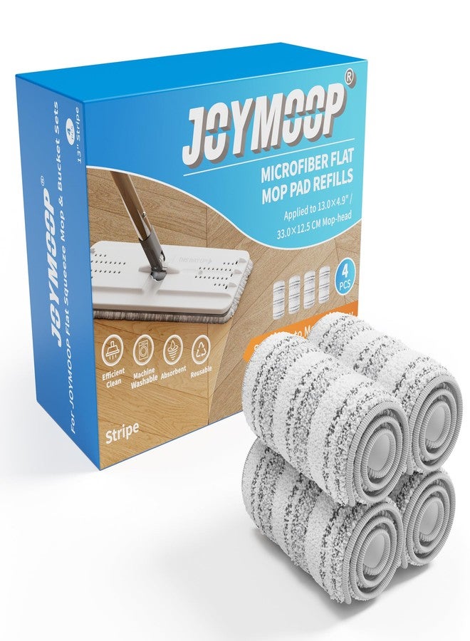 JOYMOOP Flat Mop Pads, Microfiber Mop Cleaning Pads, Washable Pads, Pads Replacement for Flat Mop or Mop Bucket Set, Pack of 4 Refills 13inch - Stripe - Image 1