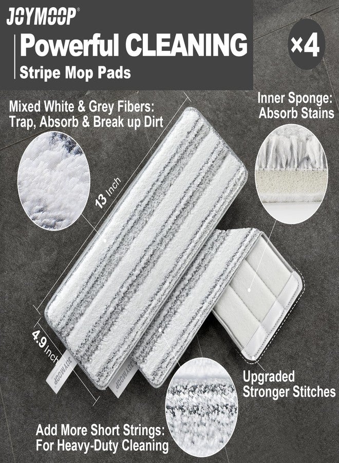 JOYMOOP Flat Mop Pads, Microfiber Mop Cleaning Pads, Washable Pads, Pads Replacement for Flat Mop or Mop Bucket Set, Pack of 4 Refills 13inch - Stripe - Image 2