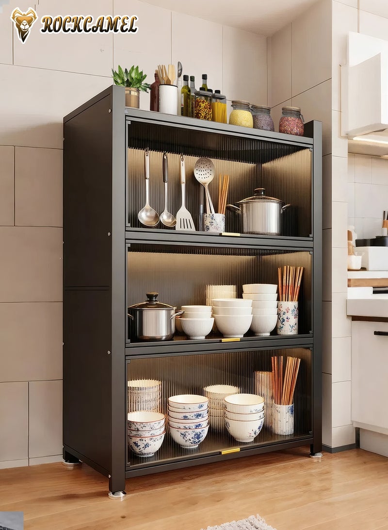 ROCKCAMEL خزانة مطبخ مكونة من 4 طبقات، حامل مع 3 أبواب تفتيش لأعلى، هيكل معدني متين وألواح أكريليك شفافة، رف تخزين للمرآب ومخزن المؤن ومطبخ المنزل (رمادي، 60 * 35 * 110 سم) - Image 3
