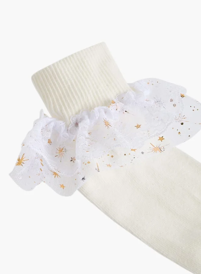 Flora Bella By Shoexpress Girls Ribbed Ankle Length Socks with Frill Detail - Set of 3