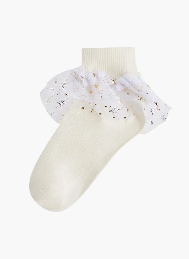 Flora Bella By Shoexpress Girls Ribbed Ankle Length Socks with Frill Detail - Set of 3