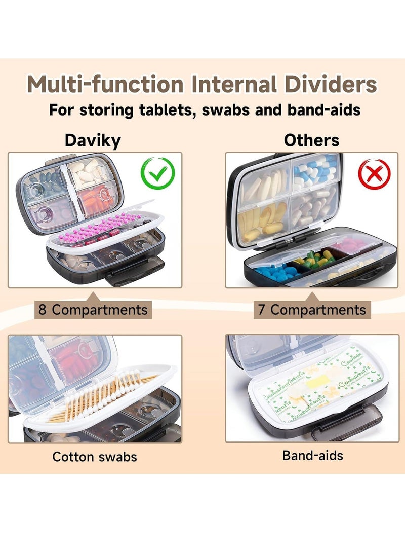 Generic Travel Pill Organizer, Weekly Pill Dispenser 1 Time a Day, Large Pill Box, Moisture Proof 8 Compartment Pill Case, Portable Pill Holder for Medicines, Supplements and Vitamins (Black)  - Image 3