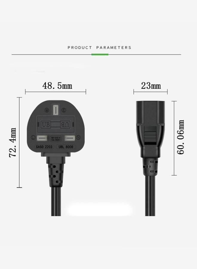 1.5m UK power cord with fuse 18AWG 13A/250V for computers, monitors, scanners, printers, UK 3-pin G plug - Image 3