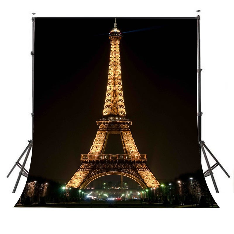LYLYCTY Black Backdrop Background for Photography Lights up The Eiffel Tower Backdrops for Photoshoot 5Ã—7ft Use for Photography Backdrops Wedding Party Happy Birthday Backdrop 5Ã—7ft Small Size - Image 1