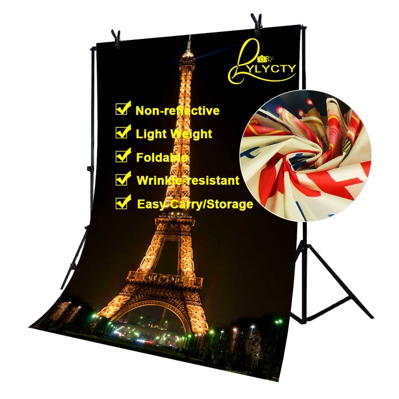 LYLYCTY Black Backdrop Background for Photography Lights up The Eiffel Tower Backdrops for Photoshoot 5Ã—7ft Use for Photography Backdrops Wedding Party Happy Birthday Backdrop 5Ã—7ft Small Size - Image 3