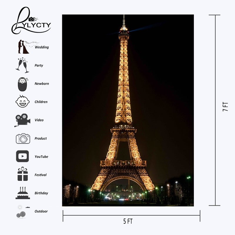 LYLYCTY Black Backdrop Background for Photography Lights up The Eiffel Tower Backdrops for Photoshoot 5Ã—7ft Use for Photography Backdrops Wedding Party Happy Birthday Backdrop 5Ã—7ft Small Size - Image 2