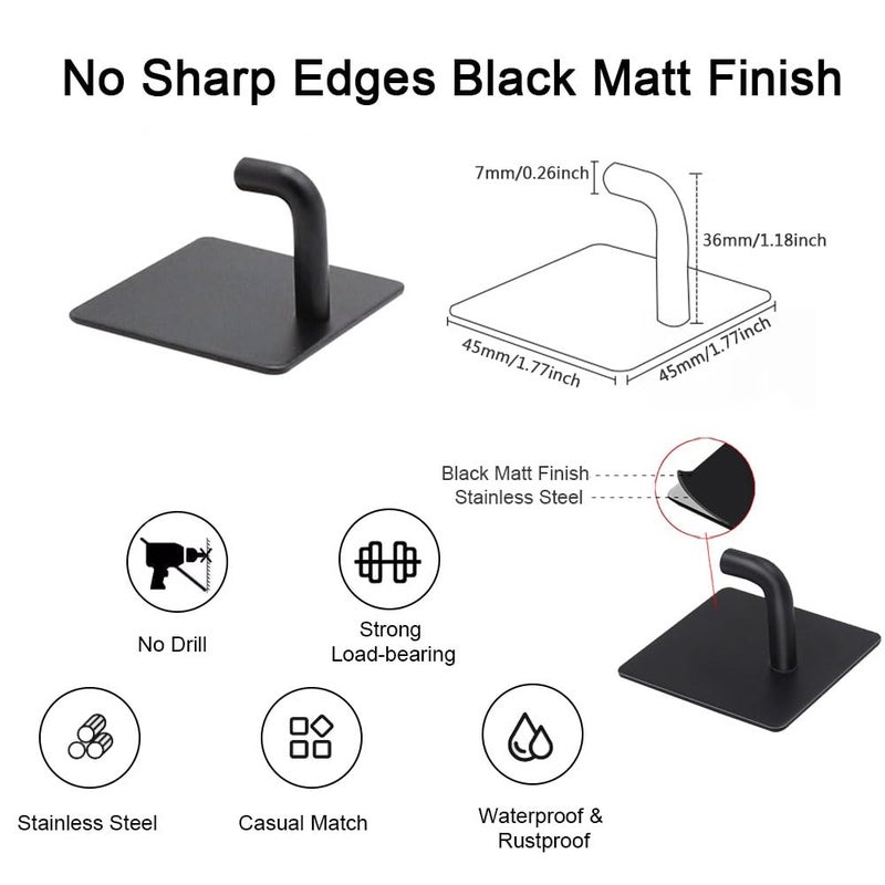 EDMILE Adhesive Hooks for Hanging, Self-Adhesive Wall Hook for Key Hat Coat, No Drill Stick on Bathroom Towel Hooks, Shower Kitchen Door Home Outdoor 8 Pack, Black - Image 4
