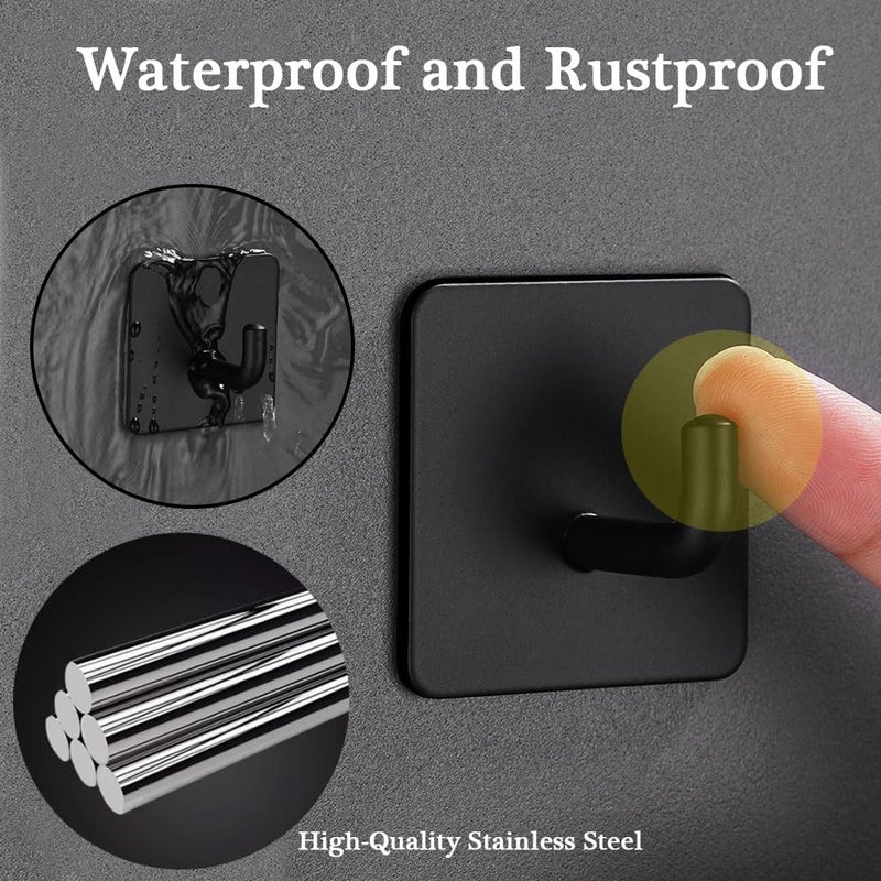 EDMILE Adhesive Hooks for Hanging, Self-Adhesive Wall Hook for Key Hat Coat, No Drill Stick on Bathroom Towel Hooks, Shower Kitchen Door Home Outdoor 8 Pack, Black - Image 5
