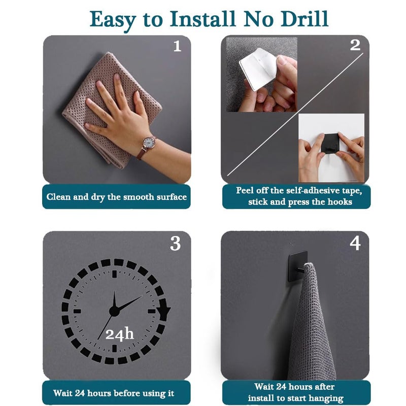 EDMILE Adhesive Hooks for Hanging, Self-Adhesive Wall Hook for Key Hat Coat, No Drill Stick on Bathroom Towel Hooks, Shower Kitchen Door Home Outdoor 8 Pack, Black - Image 3