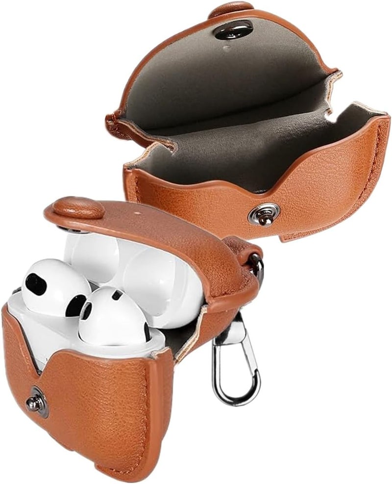 Meyaar Leather Cover Case Compatible with AirPods 4 and AirPods 4 with Active Noise Cancellation (ANC) (2024) Front LED Visible. (Tan) - Image 2