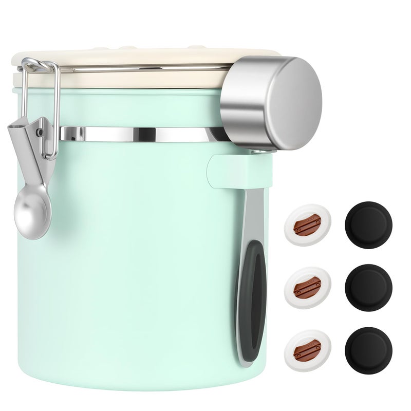 ShanSon Coffee Canister Airtight Coffee Container Stainless Steel Coffee Bean Storage Container with CO2 Release Valve and Scoop Coffee Canister for BeansGroundsSugarFlourTeaCereal16OZGreen