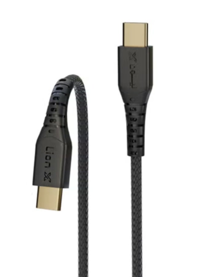 LionX Official 100W PD USB-C to USB-C Fast Charging Cable | 1M Black Braided with Silver Tips | Super Fast Charger For iPhone 17/16, iPad, MacBook & Samsung (Made in Saudi Arabia) - Image 2