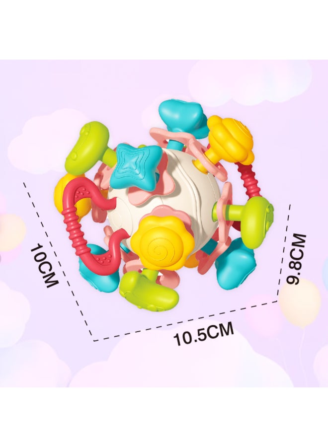 COGNIKIDS كرة عضاضة فضائية للأطفال 4 في 1 – لعبة مضغ ناعمة للرضع 0M+ | عضاضة حسية خالية من BPA مع جرس، صوت ملتوي، قبضة سهلة | آمنة للغلي | لعبة تخفيف لثة حديثي الولادة - Image 4