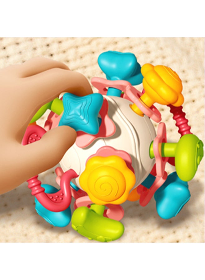 COGNIKIDS كرة عضاضة فضائية للأطفال 4 في 1 – لعبة مضغ ناعمة للرضع 0M+ | عضاضة حسية خالية من BPA مع جرس، صوت ملتوي، قبضة سهلة | آمنة للغلي | لعبة تخفيف لثة حديثي الولادة - Image 5