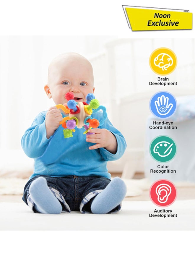 COGNIKIDS كرة عضاضة فضائية للأطفال 4 في 1 – لعبة مضغ ناعمة للرضع 0M+ | عضاضة حسية خالية من BPA مع جرس، صوت ملتوي، قبضة سهلة | آمنة للغلي | لعبة تخفيف لثة حديثي الولادة - Image 1