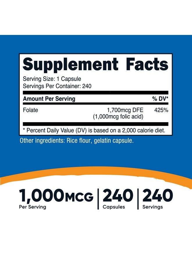 Nutricost Folic Acid (Vitamin B9) 1000 mcg, 240 Capsules - Image 2