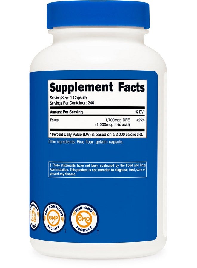 Nutricost Folic Acid (Vitamin B9) 1000 mcg, 240 Capsules - Image 4